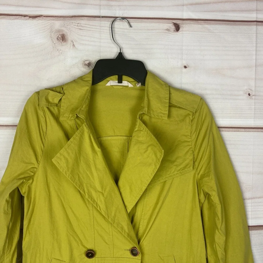Soft‎ Surroundings Coat Womens XS Green Brixton Trench Long Sleeve Button Front